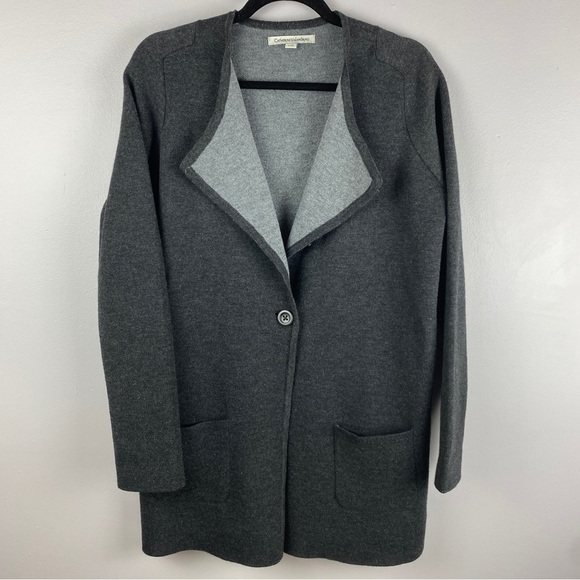 CATHERINE Malandrino Charcoal Grey Knit One Button Blazer Cardigan Large - Picture 2 of 11